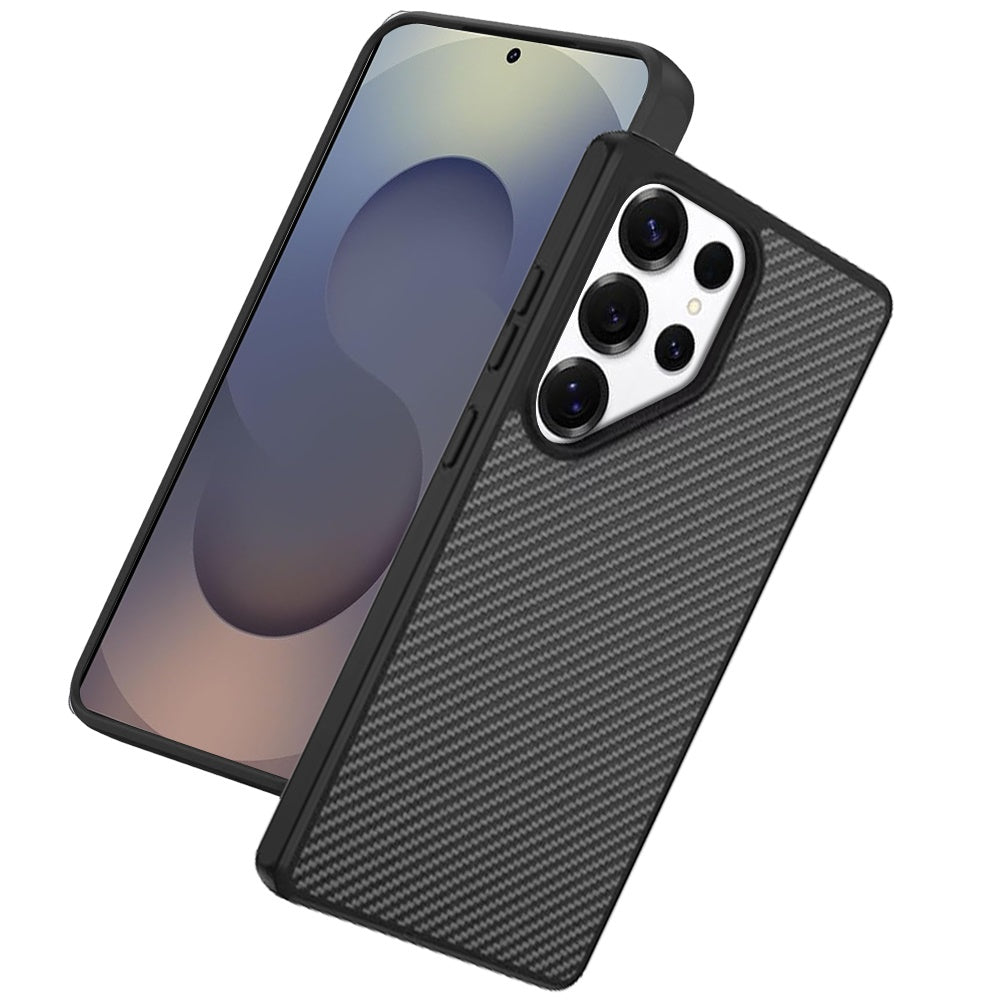 For Samsung Galaxy S25 Ultra Carbon Fiber Design with Magnetic HQ 2.0mm Thick Hybrid Shockproof Rubber Hard PC Case Cover Black