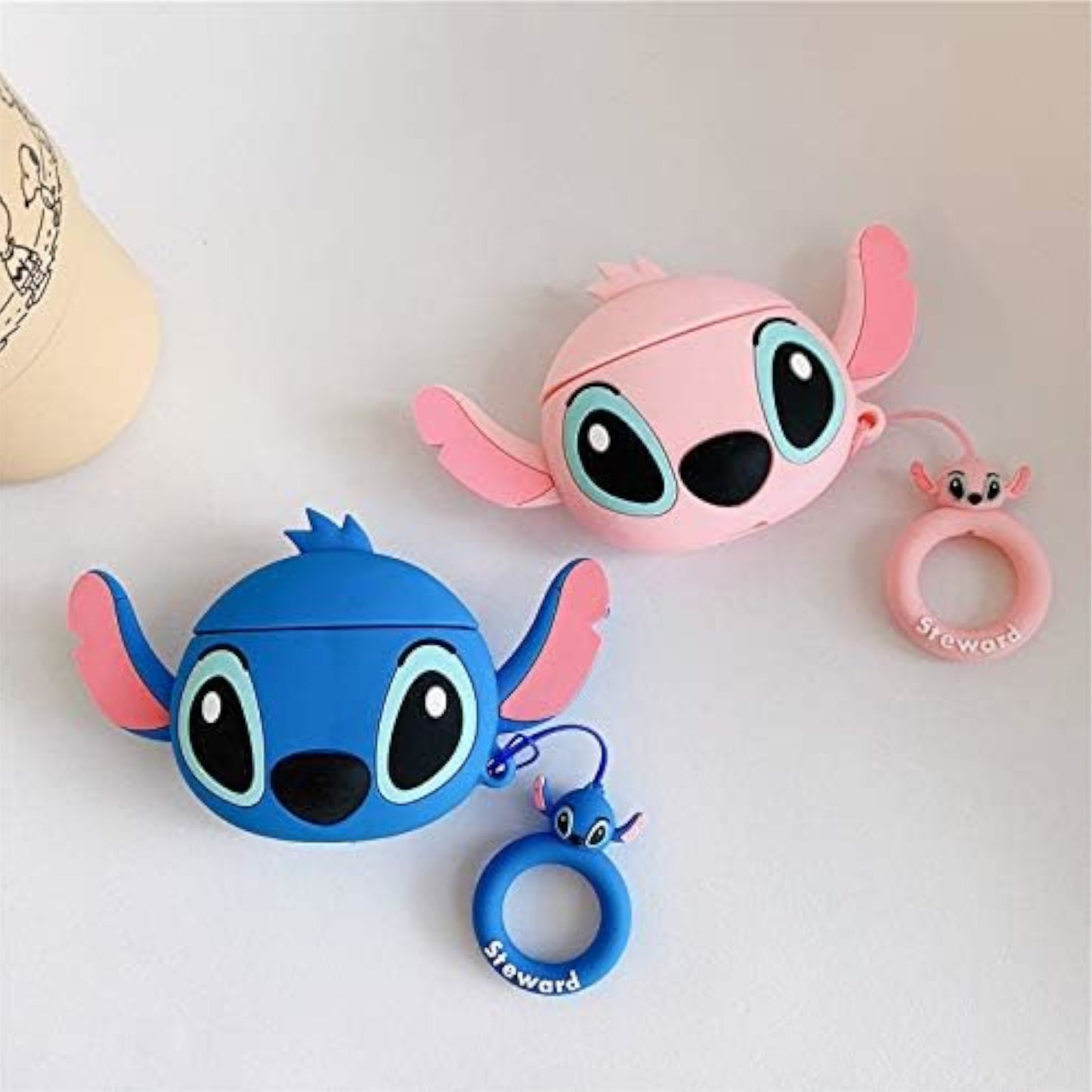 For Apple AirPods 4 Hybrid Cute 3D Fun Design Silicone Skin Cartoon Characters with Keychain Buckle Holder Rubber TPU Soft Cover Case Cover Stitch