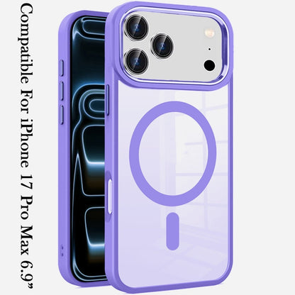 Phone Case for Apple iPhone 17 Pro Max (6.9") Clear Acrylic Magnetic Circle Shockproof Hybrid Metal Button Drop Protection Rugged Slim TPU Durable Armor Cover