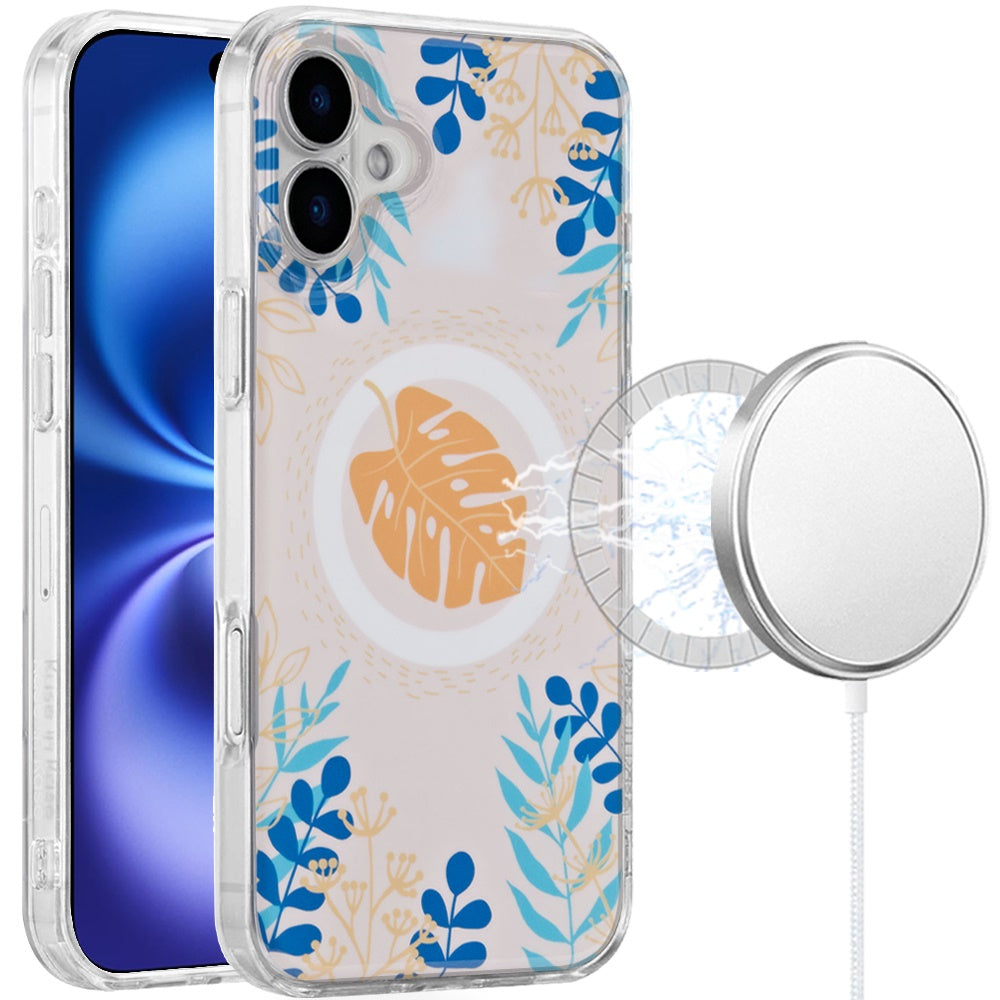 For Apple iPhone 17 Stylish Pattern Fashion IMD Printed Design TPU Double Layer Slim Shockproof with Magnetic Back Case Cover Tropical Flowers