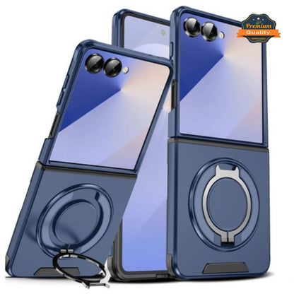 For Samsung Galaxy Z Flip 7 Hybrid Case with 360° Magnetic Ring Stand, Camera Slide Protector & Compatible with MagSafe Case Cover