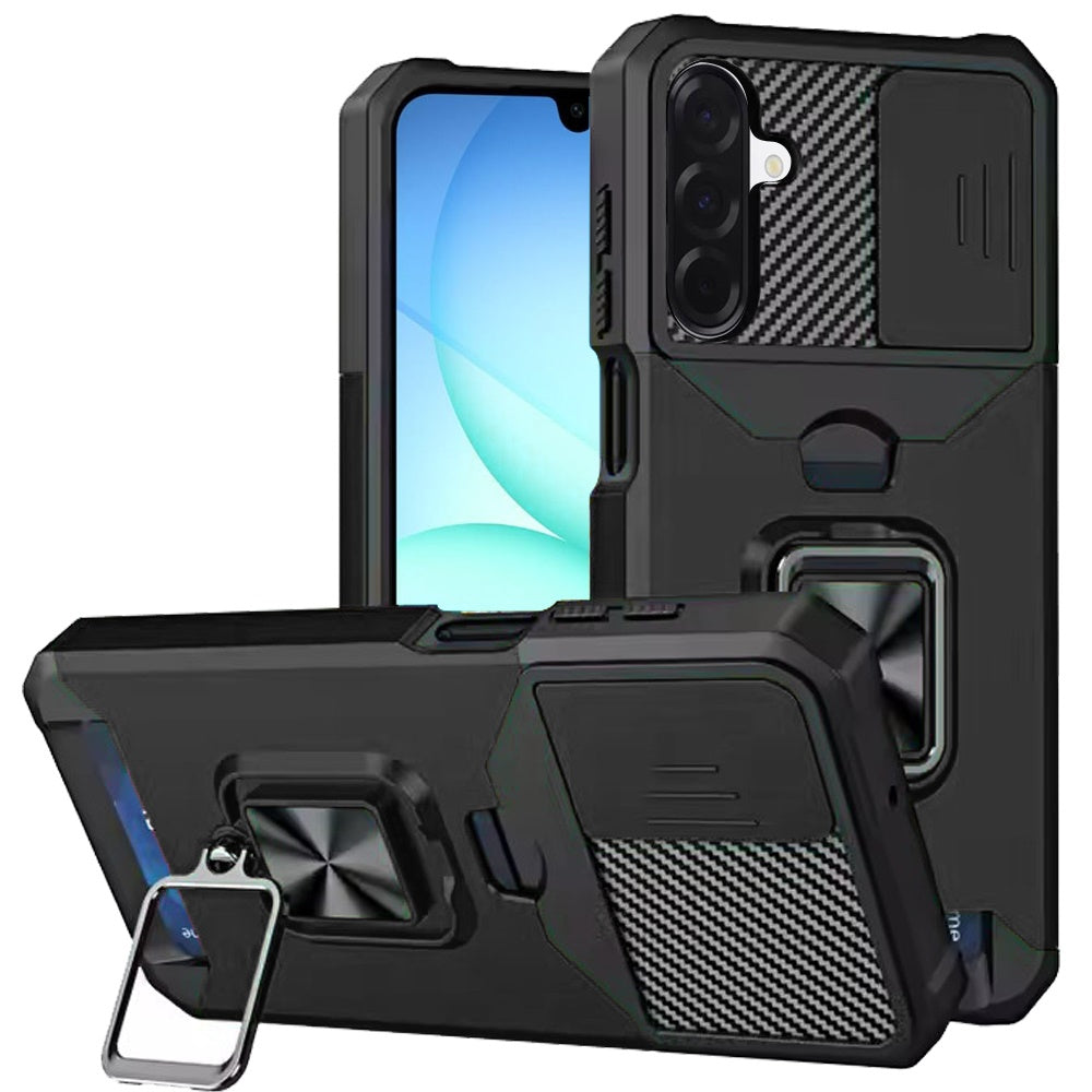 For Samsung Galaxy A17 5G Wallet Case with Ring Stand & Slide Camera Cover Back Credit Card Slot Holder, Military Grade Case Cover