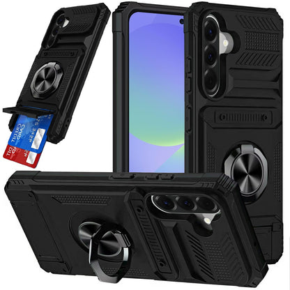 For Samsung Galaxy S26 Ultra 2X Card Slot Metal Ring Stand Hybrid Shockproof Heavy Duty Drop Protection Multi Functional Design Case Cover