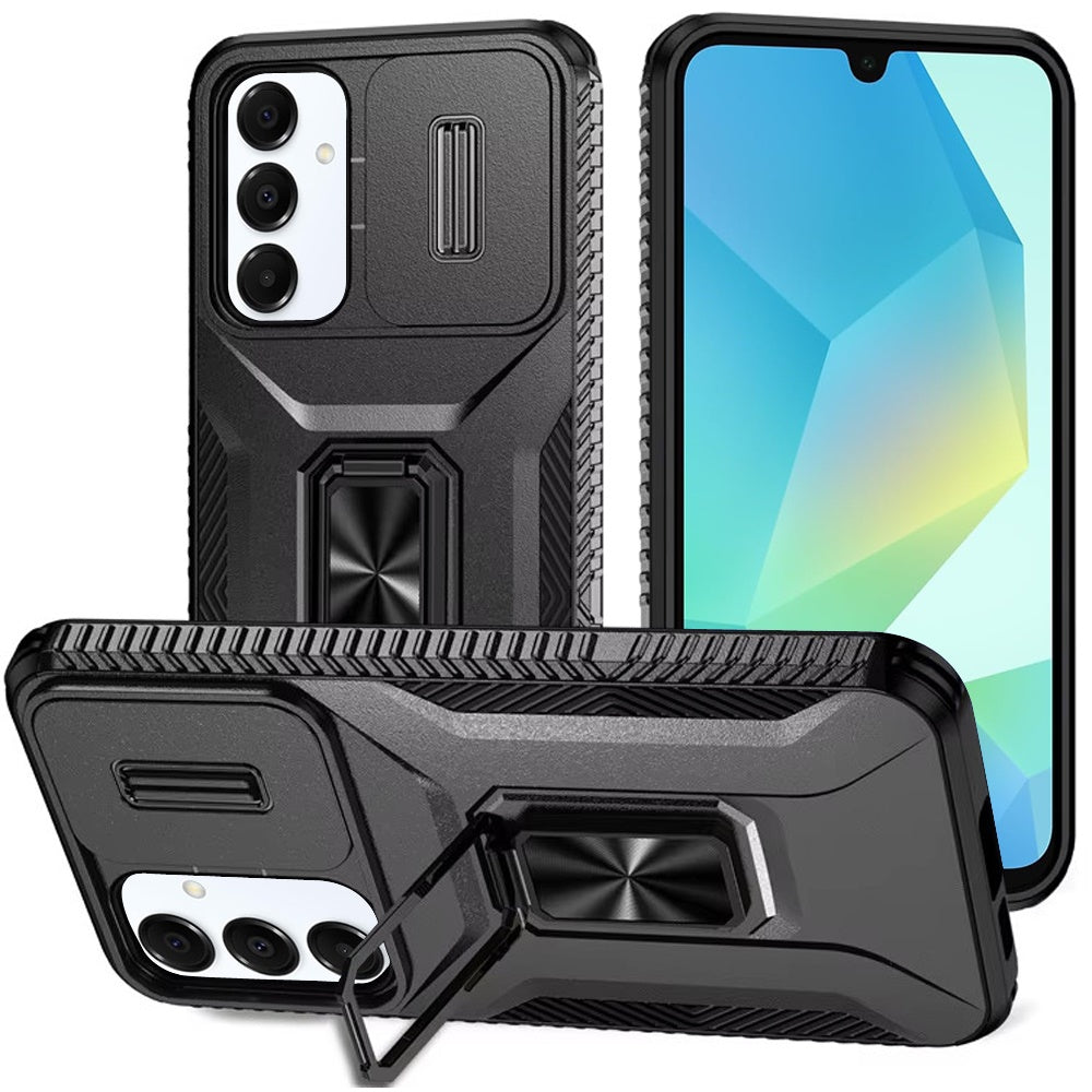 For Samsung Galaxy A16 5G Case, Camera Cover with Magnetic Rotation Ring Stand, Military Grade Hybrid Hard TPU Shockproof Case Cover Pink+Burgundy
