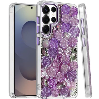 For Samsung Galaxy S25 Ultra Muti-Color Floral Fashion Bling Crystal 3D Full Diamonds Stones Sparkle Rhinestone Glitter Hybrid Case Cover
