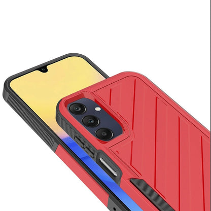 For Samsung Galaxy A15 5G Premium Hybrid Rugged lined Shockproof Textured 2-in-1 Non-Slip Hard PC & TPU Non Slip Tough Case Cover Red+Black