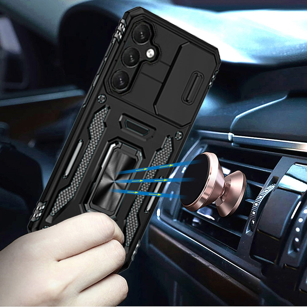 For Samsung Galaxy S26+ / S26 Plus Tough Hybrid Case with Movable Camera Window & Metal Ring Stand Shockproof Case Cover