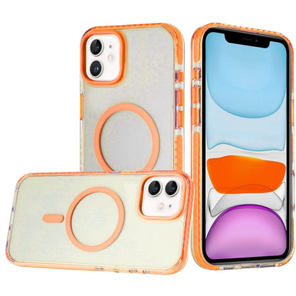 For Apple iPhone 11 Transparent Hybrid with Color-Matched Magnetic Circle, Rubber TPU Frame Hard PC Shockproof Case Cover Cosmic Orange