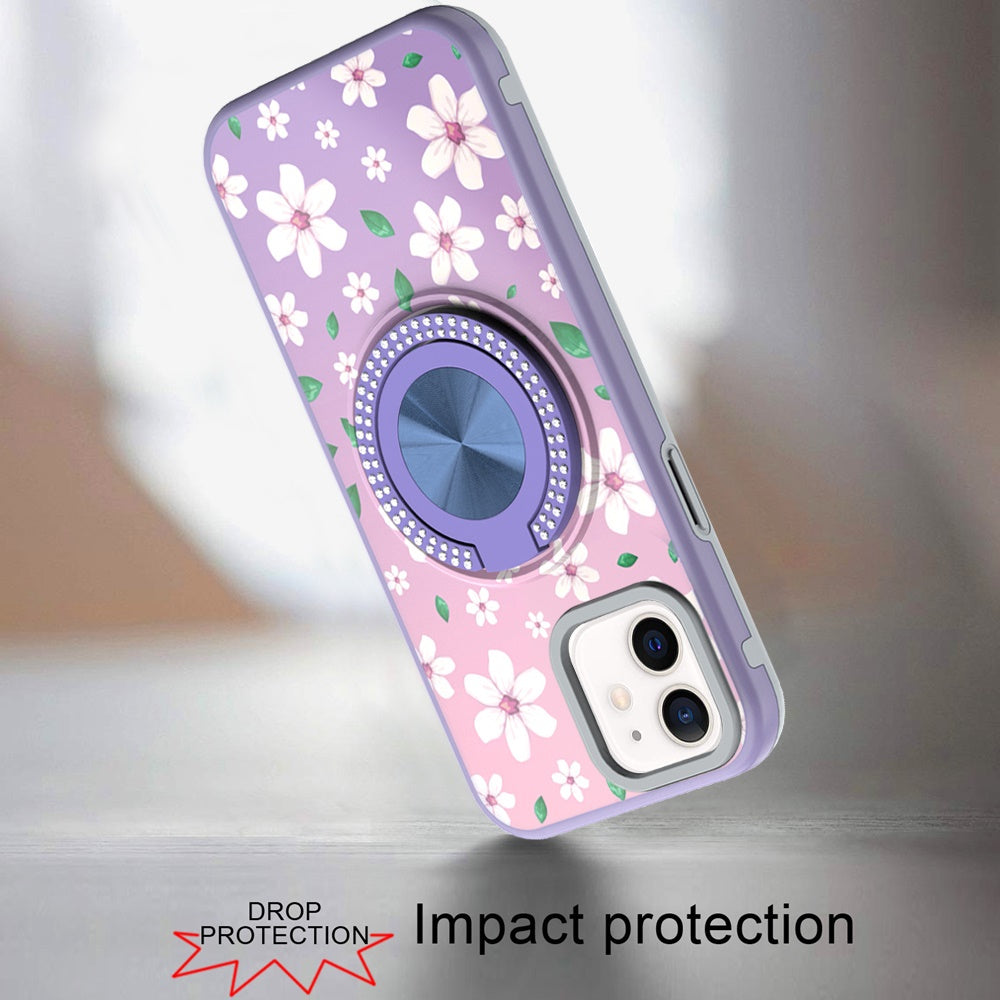 For Apple iPhone 16 Pro Pattern Design Hybrid with Invisible Ring Stand & Magnetic Back, Shockproof Protective Grip Case Cover
