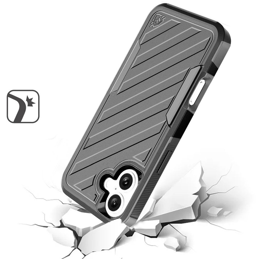 For Apple iPhone 16 Plus (6.7") Premium Design Hybrid lined with Belt Clip Holster Shockproof Rugged Textured 2in1 Non Slip Tough Case Cover Gray
