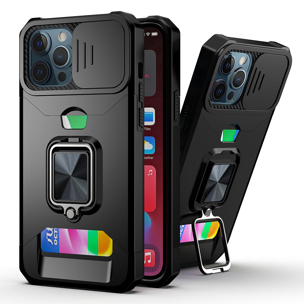 For Samsung Galaxy S26 Wallet Case with Ring Stand & Slide Camera Cover Back Credit Card Slot Holder, Military Grade Case Cover