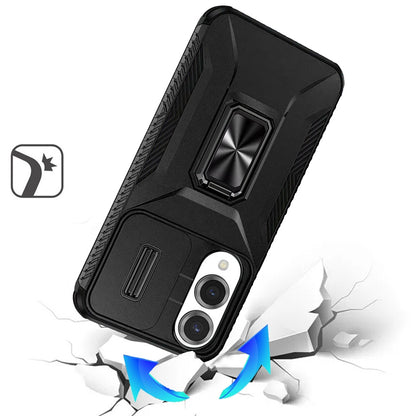 For Samsung Galaxy S25 EDGE Case, Camera Cover with Magnetic Rotation Ring Stand, Military Grade Hybrid Hard TPU Shockproof Case Cover
