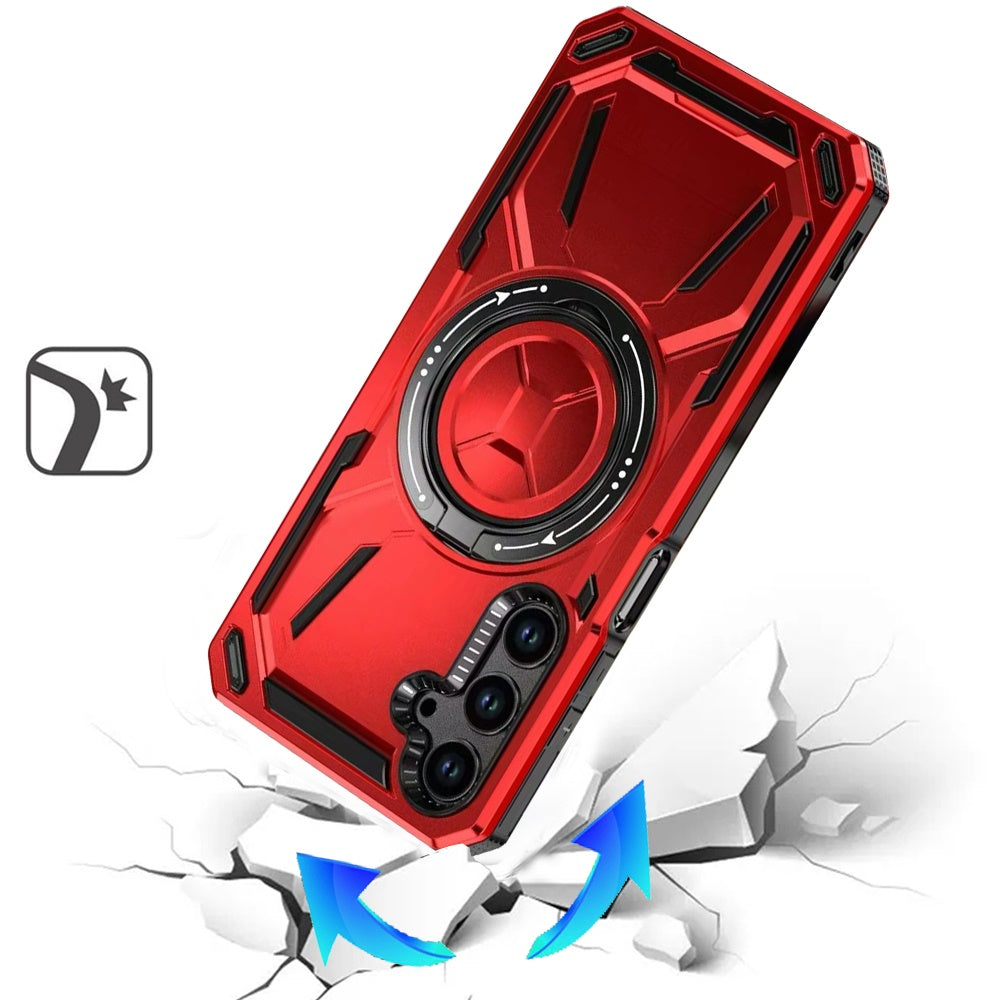 For Samsung Galaxy S23 FE /Fan Edition Hybrid Magnetic Ring and 360° Rotational Kickstand with MagSafe Compatible, Military Grade Drop Protection Case Cover Red
