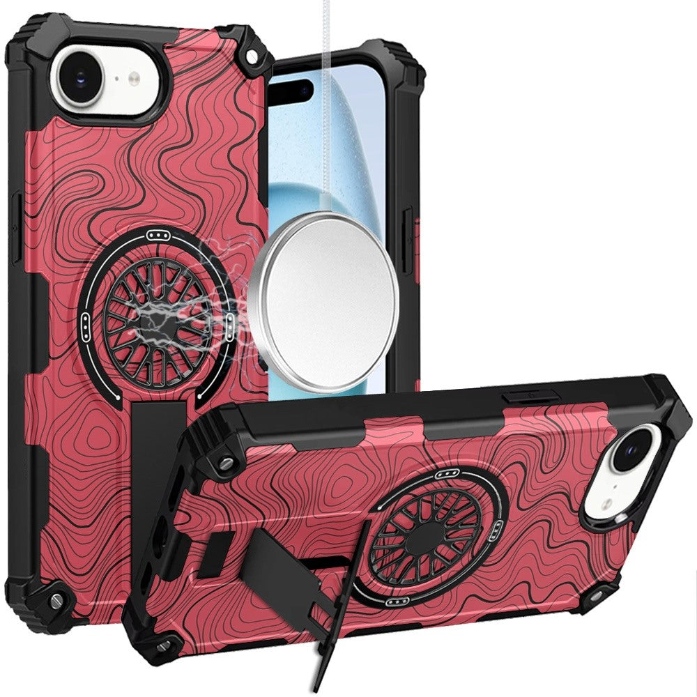 For Apple iPhone 17E /16E Texture Design Stylish Invisible Kickstand Case, MagSafe Compatible Hybrid Shockproof Cover, Car Mount Friendly Case Cover