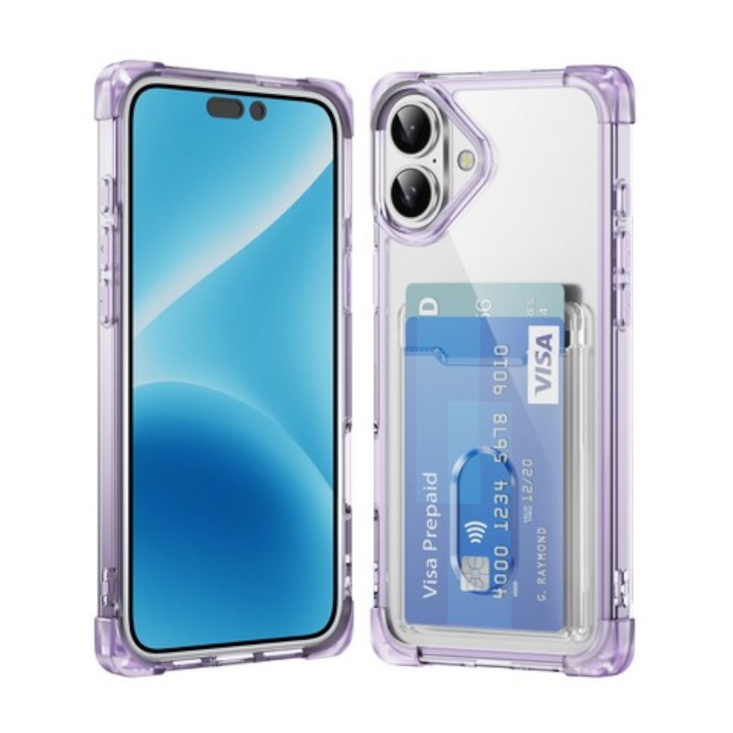 For Apple iPhone 16 Plus (6.7") Wallet Clear Case with Credit Card Holder Rubber Silicone TPU Protection Corner Bumper Shockproof Case Cover