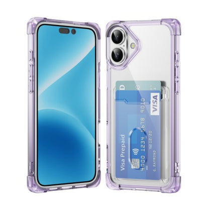 For Apple iPhone 16 (6.1") Wallet Clear Case with Credit Card Holder Rubber Silicone TPU Protection Corner Bumper Shockproof Case Cover
