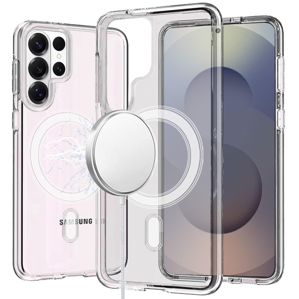 For Samsung Galaxy S26 Ultra MagSafe Compatible Transparent Hybrid Case with Magnetic Circle, Shock Absorption TPU Rubber Case Cover