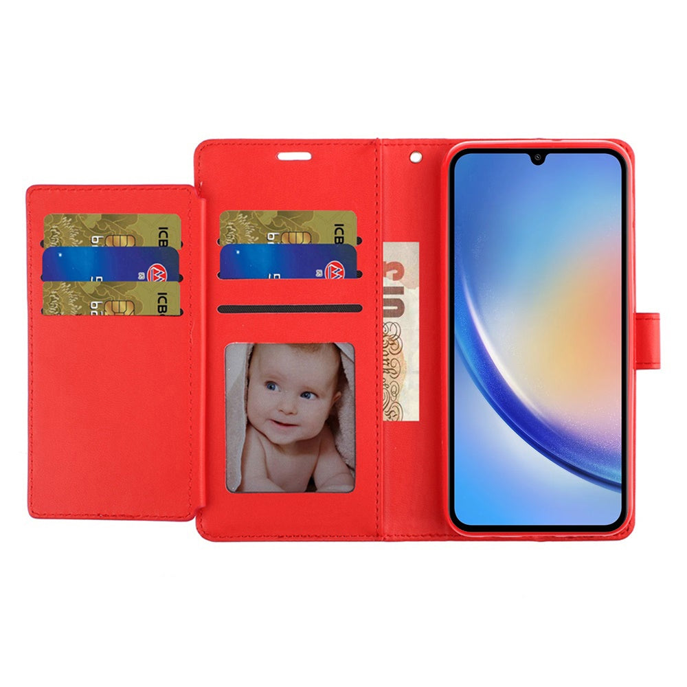 For Apple iPhone 16 Pro (6.3") Premium Leather Wallet with Credit Card ID Slots Cash Holder Duo Flip Pouch Stand and Strap Case Cover