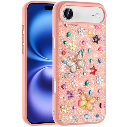For Apple iPhone 17 Air (6.6") Diamond Butterfly 3D Glitter Bling Design, Slim Hybrid Sparkle Protective Cover TPU for Women Girls Case Cover