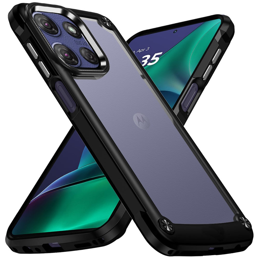 For Motorola Moto G Stylus 5G 2025 Hybrid Transparent Rubber with Metal Buttons & Camera Edges Hard TPU Corner Frame Bumper Case Cover