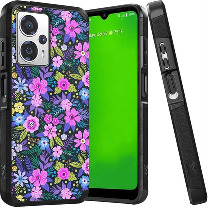 For Cricket Outlast 5G (2024) Slim Tough Strong Protection Shock Absorption Hybrid Dual Layer Hard PC + TPU Rubber Silicone Armor Case Cover Mystical Floral Boom