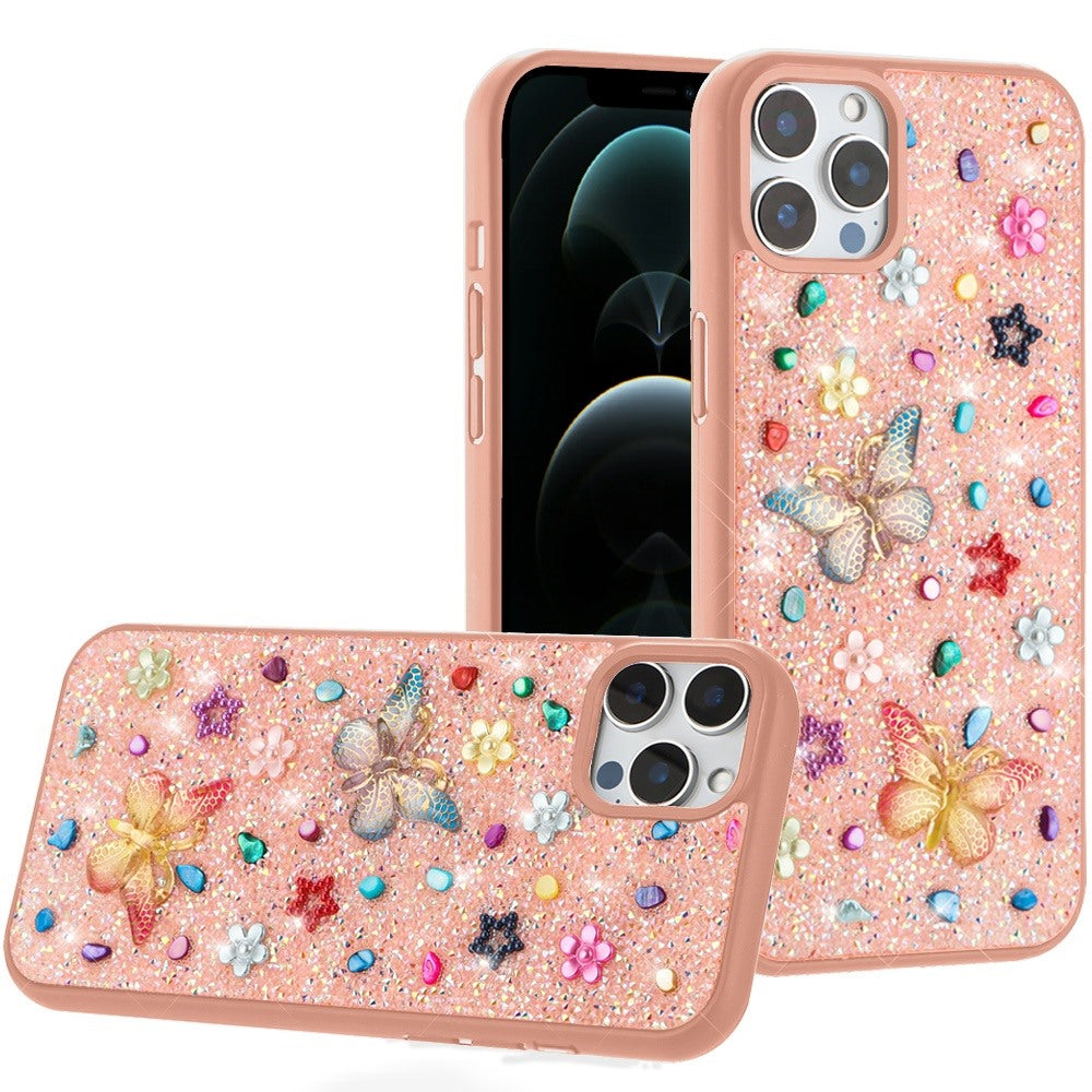 For Apple iPhone 14 Pro Max Diamond Butterfly 3D Glitter Bling Design, Slim Hybrid Sparkle Protective Cover TPU for Women Girls Case Cover