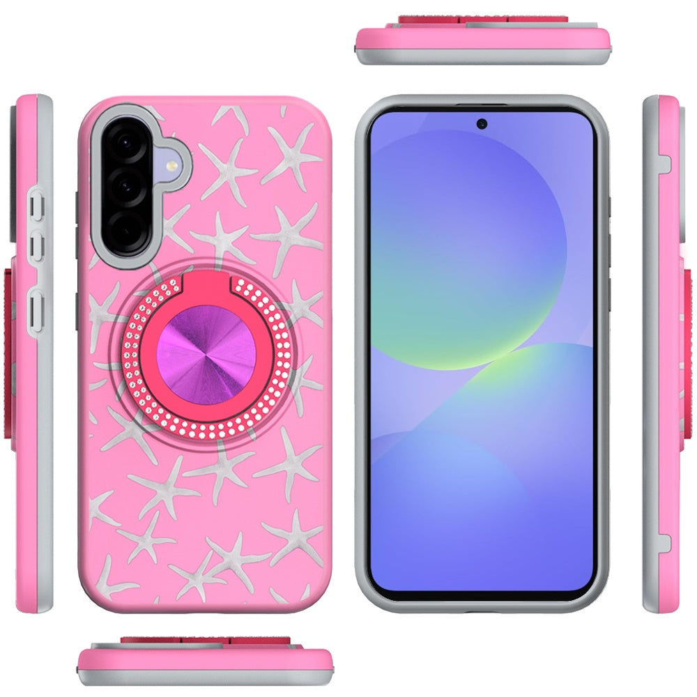 For Samsung Galaxy A36 Pattern Design Hybrid with Invisible Ring Stand & Magnetic Back, Shockproof Protective Grip Case Cover