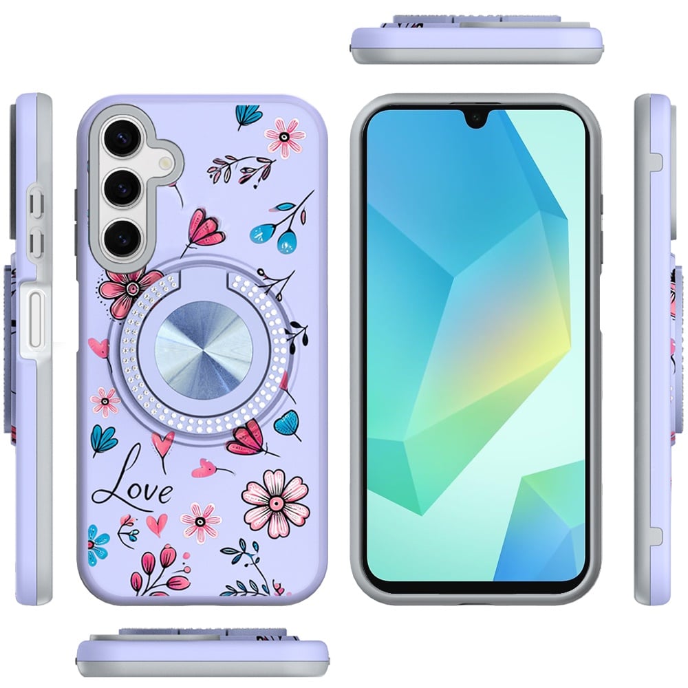 For Samsung Galaxy A16 5G Pattern Design Hybrid with Invisible Ring Stand & Magnetic Back, Shockproof Protective Grip Case Cover