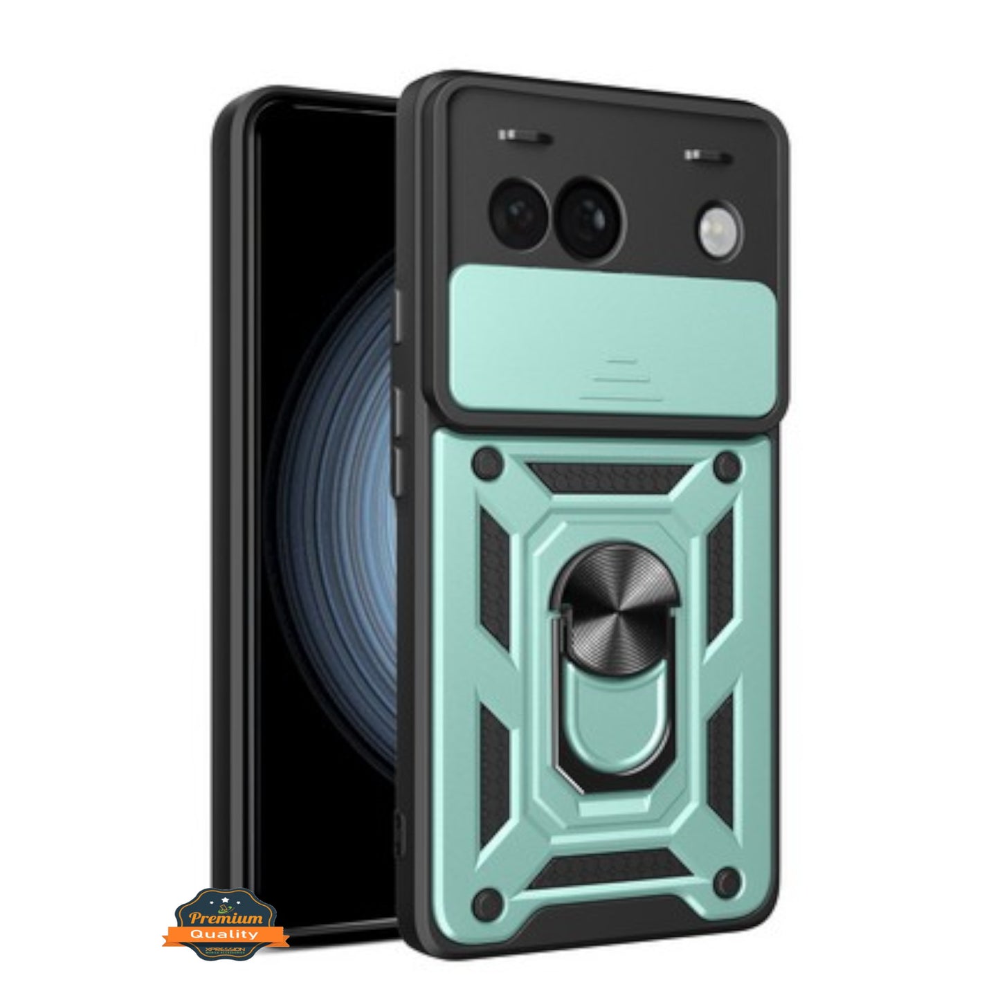 For Google Pixel 9A Hybrid Shockproof, Built-in Sliding Camera Lens Protection with Magnetic Finger Ring Stand Holder Case Cover