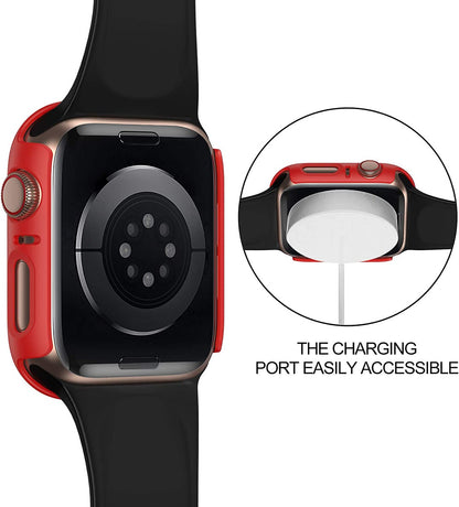 For Apple Watch Size 46mm Hard PC Electroplate Frame Face Full Coverage Protective with Tempered Glass Screen Protector Case Cover
