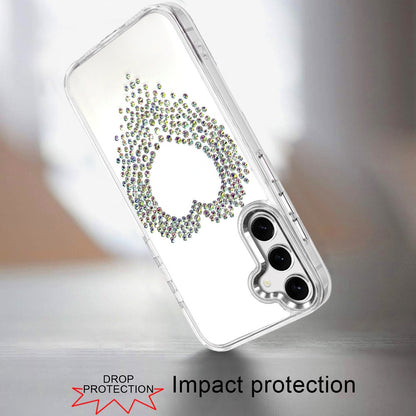 For Samsung Galaxy S25 FE, S25 Fan Edition Angel Hearts Bling Glitter Diamond Hybrid TPU Cover, Colorful Frame Shockproof Protective Back Case Cover Silver