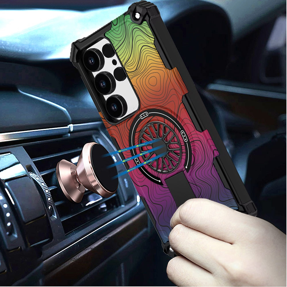 For Samsung Galaxy S25 Ultra Texture Design Stylish Invisible Kickstand Case, MagSafe Compatible Hybrid Shockproof Cover, Car Mount Friendly Case Cover