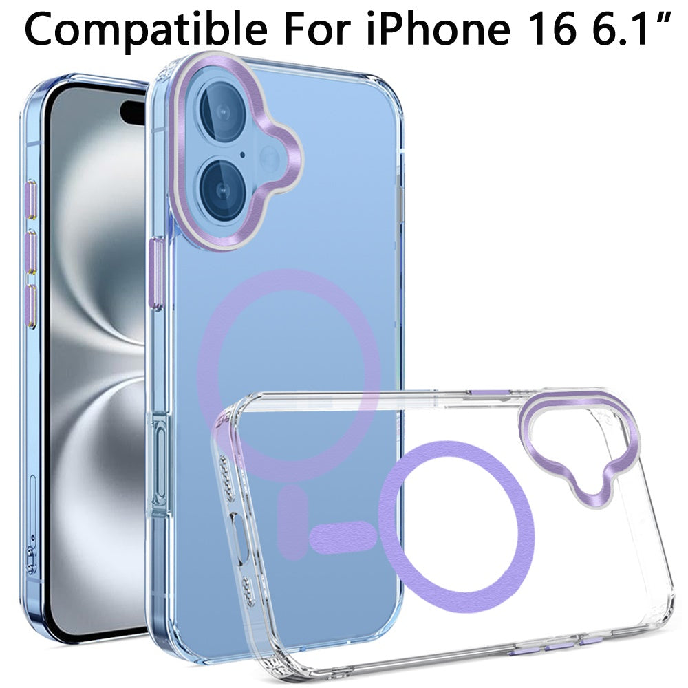 For Apple iPhone 16 (6.1") Clear Transparent Matching Circle Design Hybrid TPU Hard Shockproof [Support Magsafe Charger] Case Cover