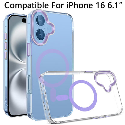 For Apple iPhone 16 (6.1") Clear Transparent Matching Circle Design Hybrid TPU Hard Shockproof [Support Magsafe Charger] Case Cover