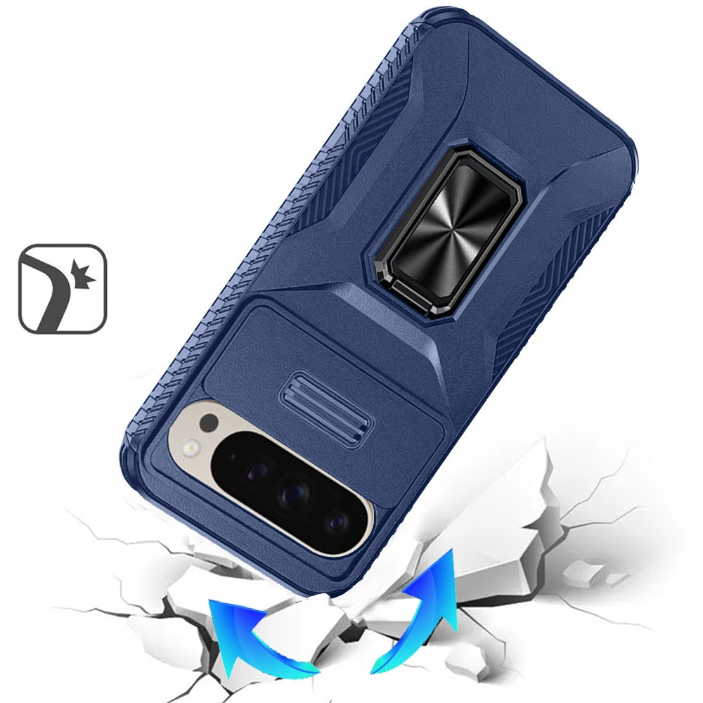 For Google Pixel 10 /Pixel 10 Pro Case, Camera Cover with Magnetic Rotation Ring Stand, Military Grade Hybrid Hard TPU Shockproof Case Cover