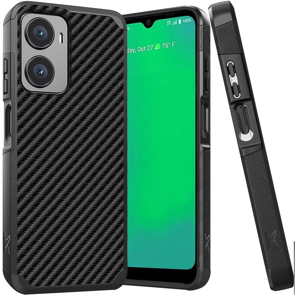 For Cricket Magic 2 5G (2024, 2nd Version) Fashion Graphic Design Hard PC TPU 2in1 Hybrid Shockproof (Magnet Mount Friendly) Case Cover Carbon Fiber Black