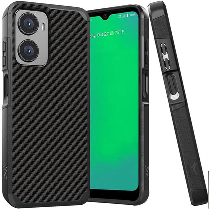 For Cricket Magic 2 5G (2024, 2nd Version) Fashion Graphic Design Hard PC TPU 2in1 Hybrid Shockproof (Magnet Mount Friendly) Case Cover Carbon Fiber Black