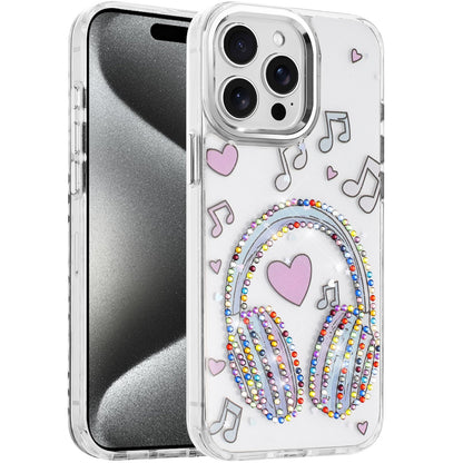 For Apple iPhone 15 Pro Max Butterfly Resin Epoxy Diamond Design Metal Edged Hybrid Shockproof Heavy Duty Drop Protection Case Cover