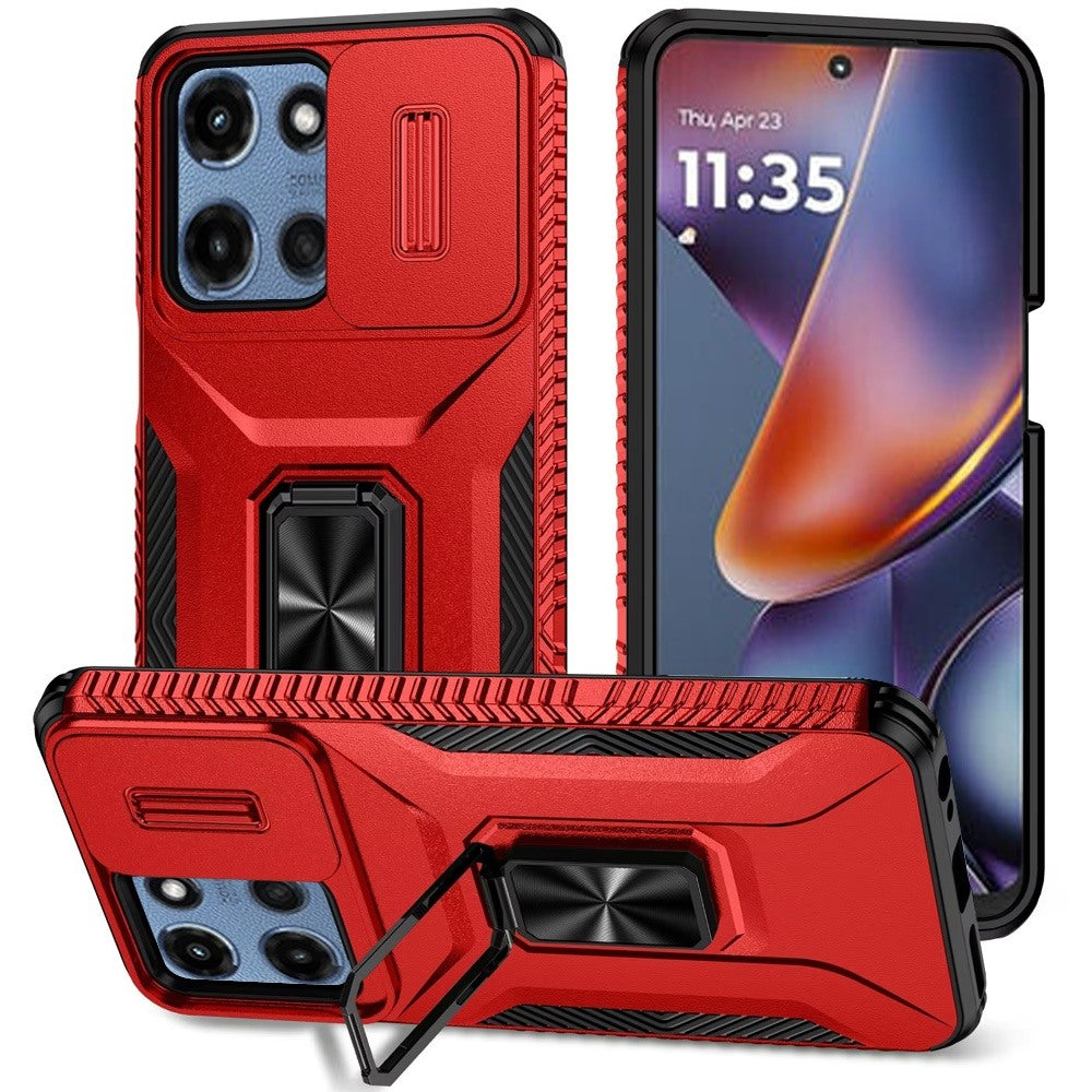For Motorola Moto G 5G 2025 Case, Camera Cover with Magnetic Rotation Ring Stand, Military Grade Hybrid Hard TPU Shockproof Case Cover
