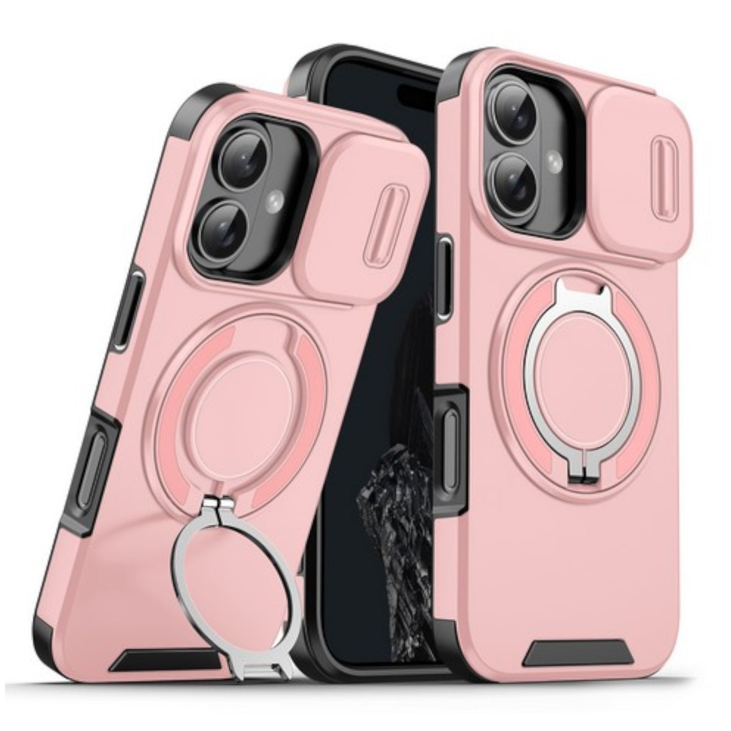 For Apple iPhone 17 Hybrid Case with 360° Magnetic Ring Stand, Camera Slide Protector & Compatible with MagSafe Case Cover