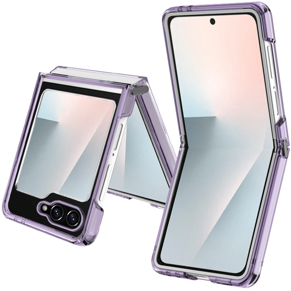 For Samsung Galaxy Z Flip 7 FE / Z Flip 6 Transparent Back Hybrid Case - Magnetic Circle, Color Frame, Metal Buttons, MagSafe Compatible Case Cover