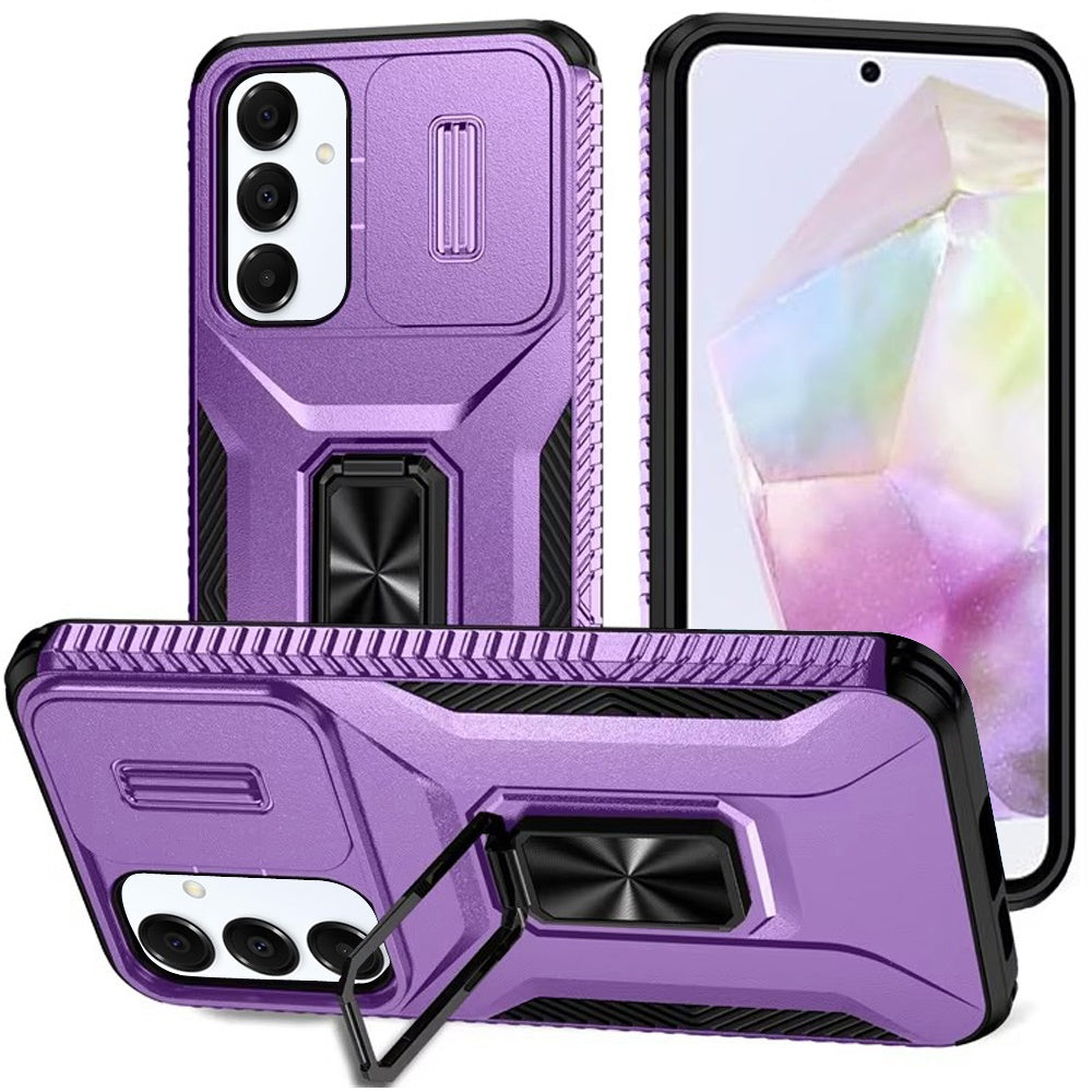 For Samsung Galaxy A36 Case, Camera Cover with Magnetic Rotation Ring Stand, Military Grade Hybrid Hard TPU Shockproof Case Cover