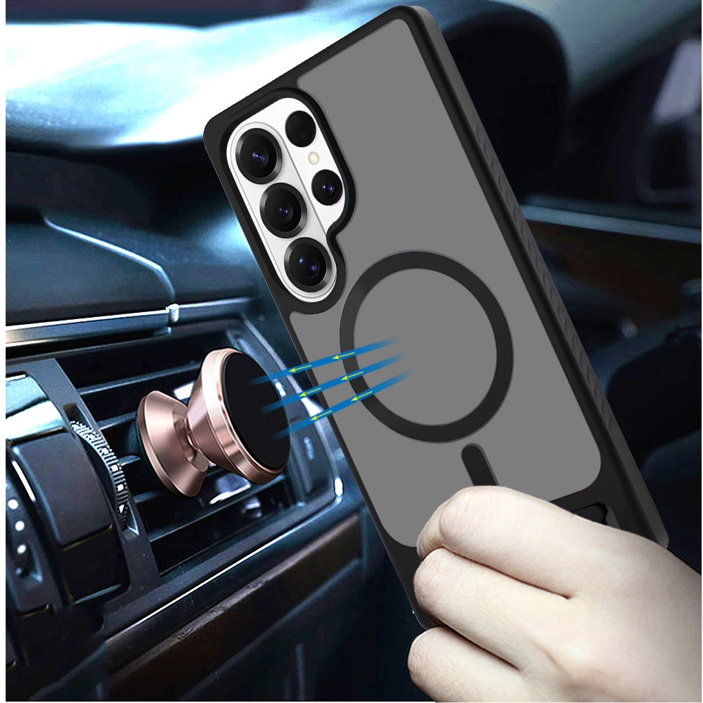 For Samsung Galaxy S26 Ultra Matte Magnetic Circle Back TPU Hybrid Drop Protection with Metal Kickstand Shockproof Design Case Cover Black