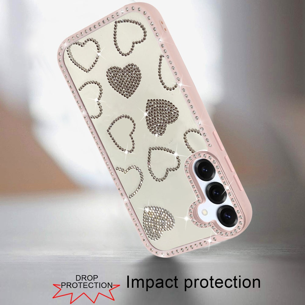 For Samsung Galaxy S25 FE, S25 Fan Edition Spread Love Glitter Shimmer Bling Diamond Edge Hybrid Drop Protection Shockproof Design Case Cover