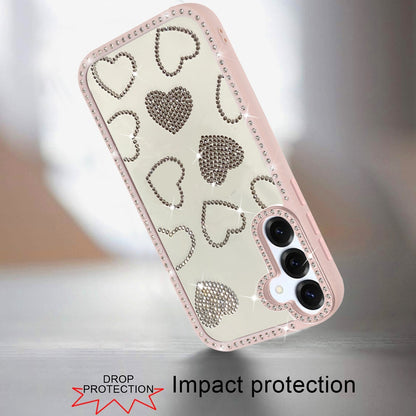 For Samsung Galaxy S25 FE, S25 Fan Edition Spread Love Glitter Shimmer Bling Diamond Edge Hybrid Drop Protection Shockproof Design Case Cover