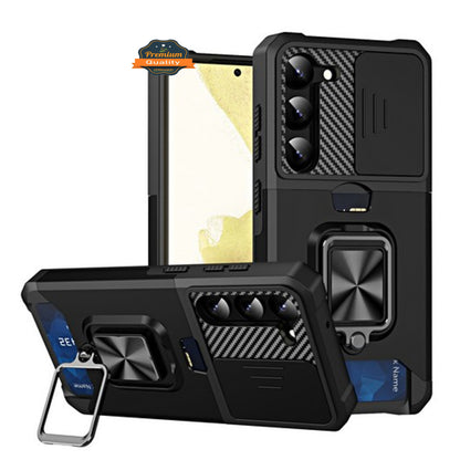 For Samsung Galaxy A26 Wallet Case with Slide Camera Protector, Credit Card Slot, Ring Sand, Magnetic Car Mount Case Cover