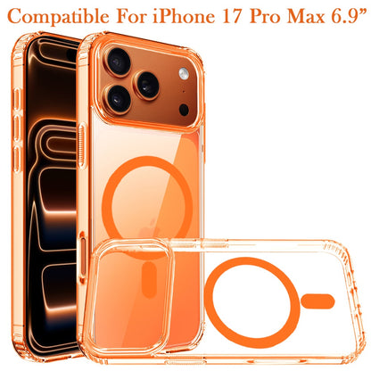 For Apple iPhone 17 Pro Max (6.9") Classic Hybrid True Transparent Shockproof Back Magnetic Case Compatible with MagSafe Case Cover Cosmic Orange