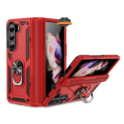 For Samsung Galaxy Z Fold 7 Shockproof Hybrid Dual Layer PC + TPU with Metal Ring Kickstand Heavy Duty Armor Shell Case Cover