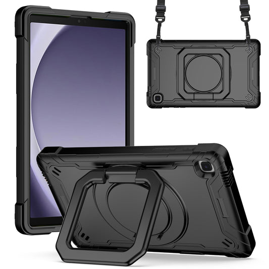 For Tough Hybrid 3 in 1 Case with 180° Rotating Kickstand, Adjustable Shoulder Strap, Shockproof TPU Rubber PC Black Tablet Case Cover