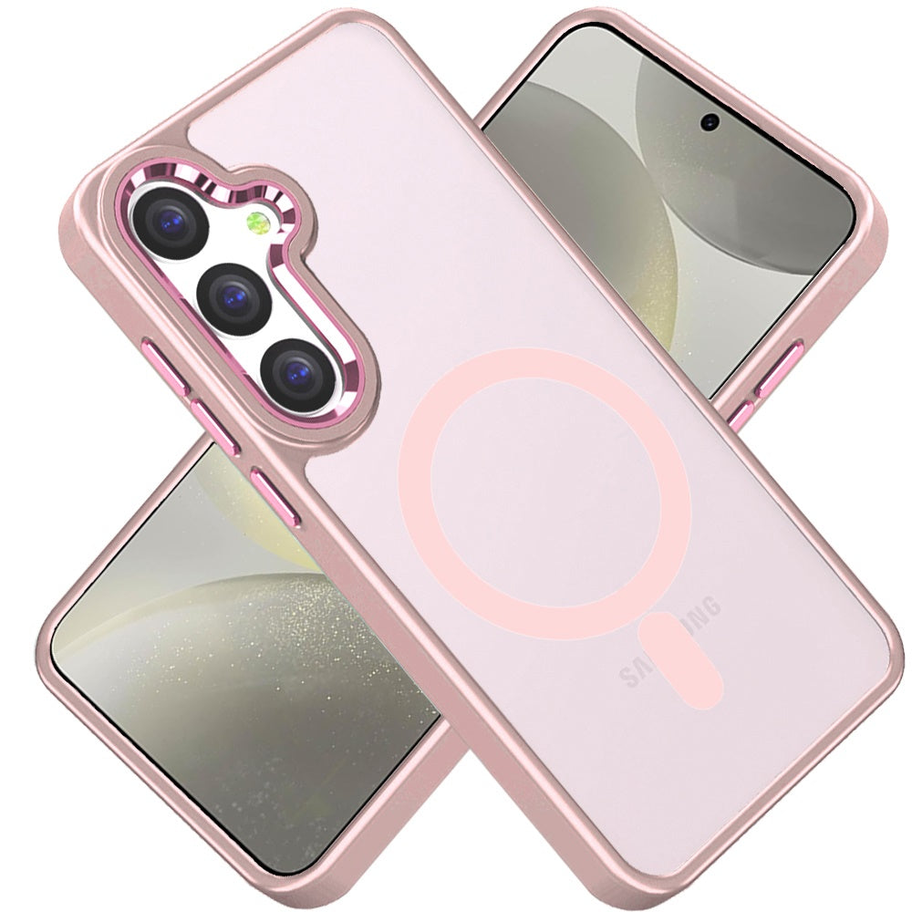 For Samsung Galaxy S24+ Plus Clear Acrylic Hybrid Metal Button Shock Protection Durable Grip Thick Transparent Design for Plus Series Case Cover